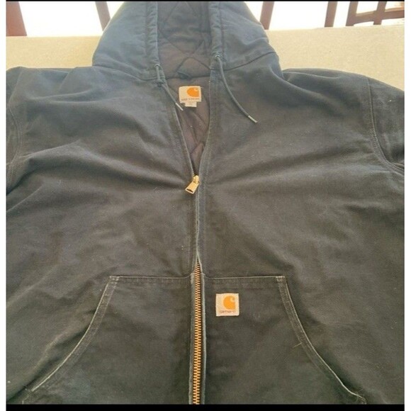 Carhartt Jacket Mens 3XL Black Hooded Canvas Quilt Lined USA Union Made J140 - Picture 10 of 11